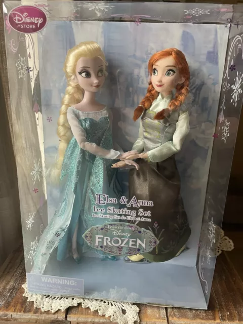 Disney Store Frozen Ice Skating Elsa Anna 2 Doll Princess Queen Sisters Gift Set