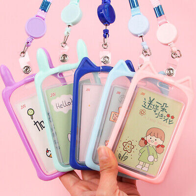 Cartoon Silicone ID Card Badge Holder Case with Retractable Detachable Lanyard