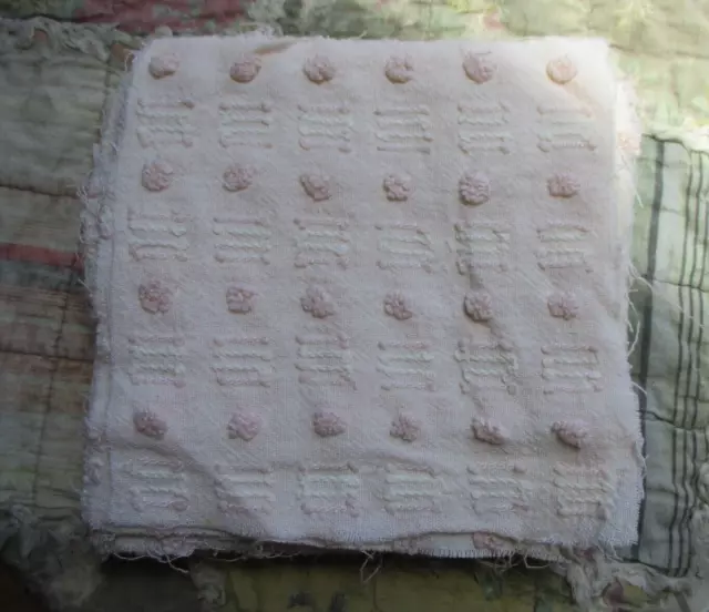 Set of 10  Vintage 6” melon white Morgan Jone  Chenille Bedspread FABRIC Squares