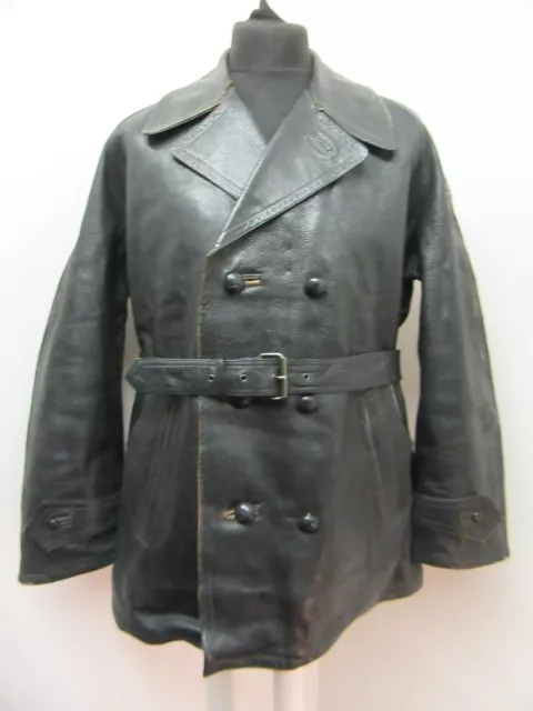 VINTAGE WW2 ITALIAN Police Officers Heavy Goat Leather Jacket Size L ...