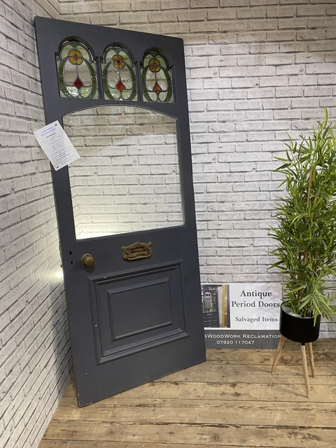 PERIOD VICTORAN DOOR - FRONT ENTRANCE ANTIQUE RECLAIMED - Coloured Leaded Glass.