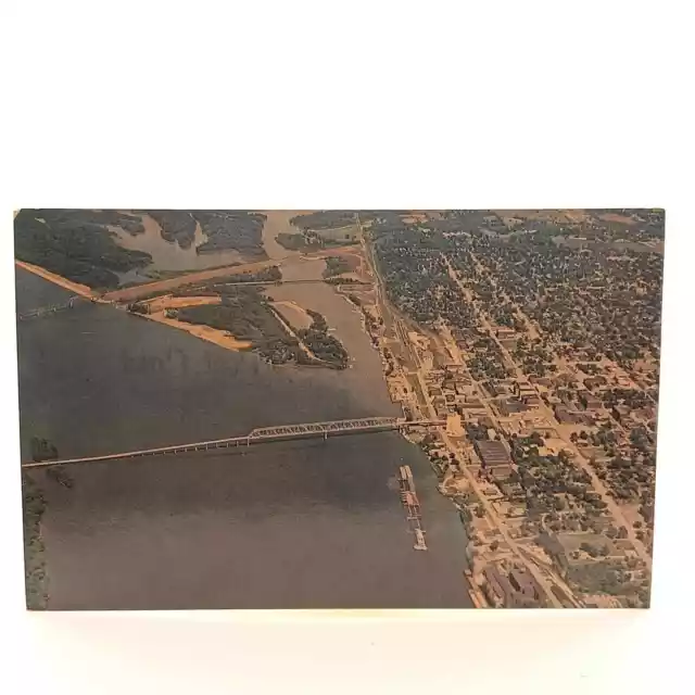 Postcard 1966 Aerial View looking North on the Mississippi River Quincy IL