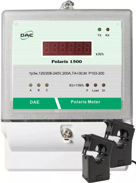 DAE P153-200D KIT, UL kWh meter, 1P3W, 200A, 120/240v, 2 Split CT, RS485, Demand