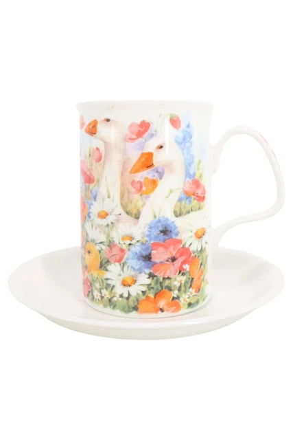 ROY KIRKHAM Taza Subplato 1994 Meadowsweet Porcelana Gansos Florecidos