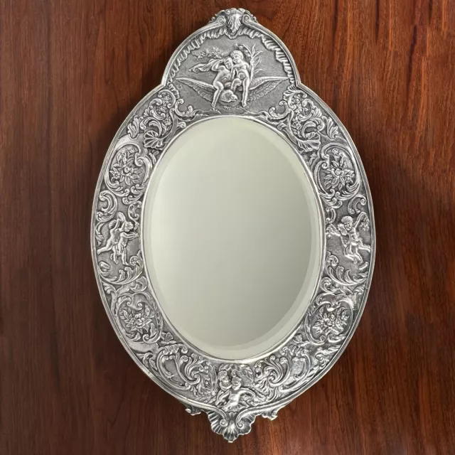 IMPORTANT 19thC GERMAN .812 SILVER (13 LOTH) LARGE WALL MIRROR CHERUBS PLAYING