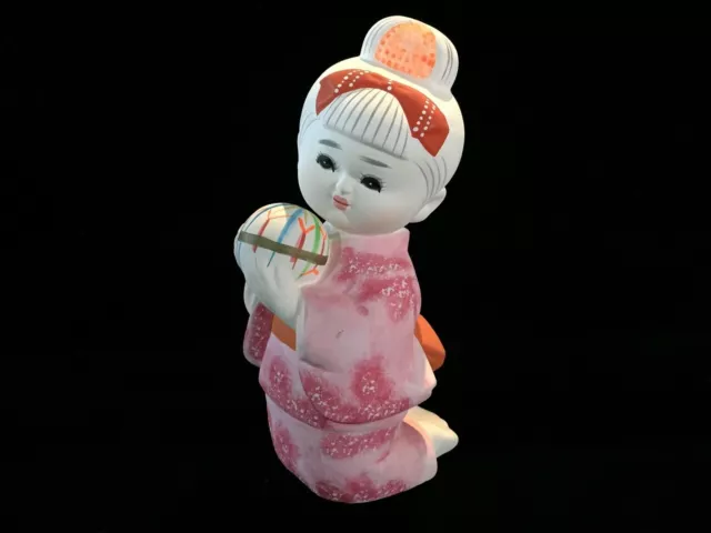 S1651 Japanese Ceramic Hakata Doll Vintage KIMONO Girl Statue Okimono Interior