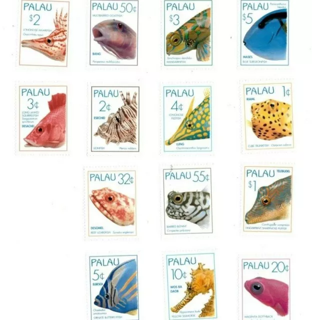 Palau - 1995 - Fish Definitives - Set of 14 stamps - Scott #351-64 - MNH