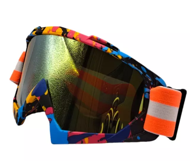 Mascherina Maschera Occhiali Da Cross Mtb Motocross Blu Arancio Lente Specchio