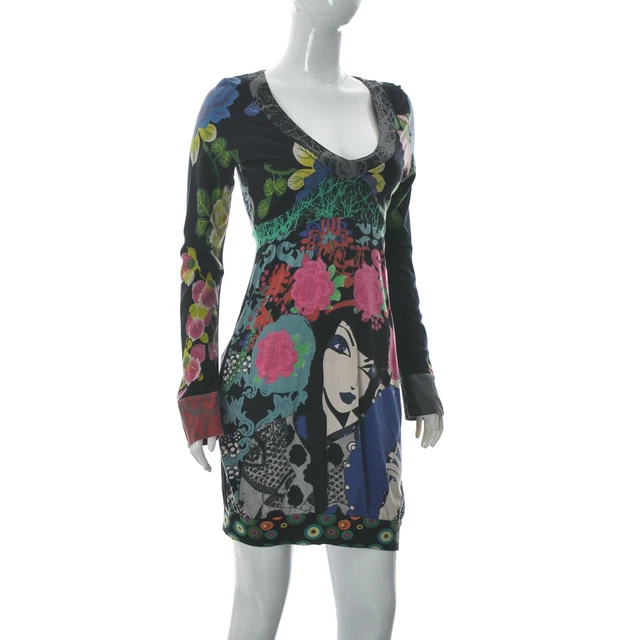 Desigual Donna Fascia Orlo Bolle Abito Vita Alta Manica Lunga Taglia M Originale