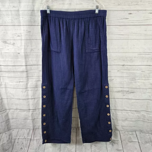 Soft Surroundings Womens Gauze Pants Sz Large Blue Pull On Cotton