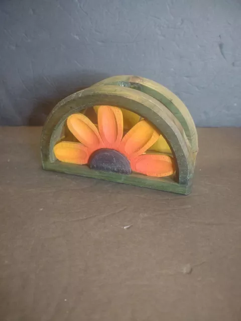 Vintage wooden hand-painted sunflower napkin holder / letter holder