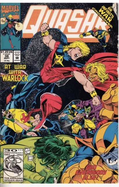 QUASAR  #38 1992 INFINITY WAR-crossover AVENGERS-VS-WARLOCK  GRUENWALD/CAPULLO..