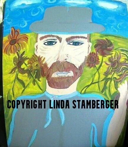 Van Gogh's Dancing Sunflowers Original Art Painting by Linda Stamberger