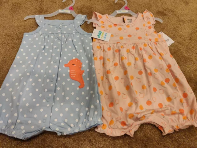 NWT Carters Infant Girls Baby Romper Bodysuit 2 Count- Size 18 Months