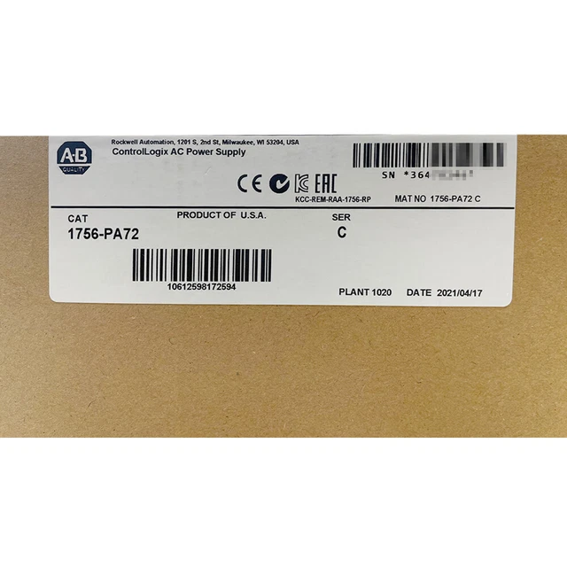2021 New Sealed AB 1756-PA72 /B ControlLogix AC Power Supply 1756PA72