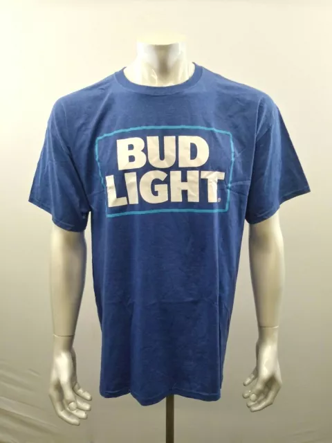 Budweiser Bud Light Beer Tee Men's Large Blue Spell Out Crew Neck T Shirt