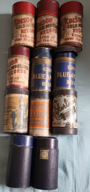 11 x Edison Gold Mould, Blue Amber, Columbia & Sterling Cylinder Records