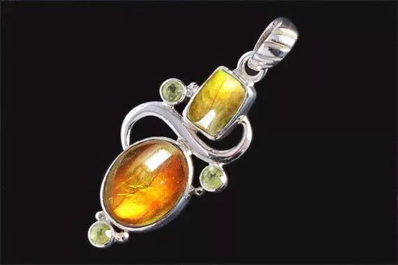 Oval Rectangle Ammolite Gemstone Peridot 925 Sterling Silver Pendant Jewelry