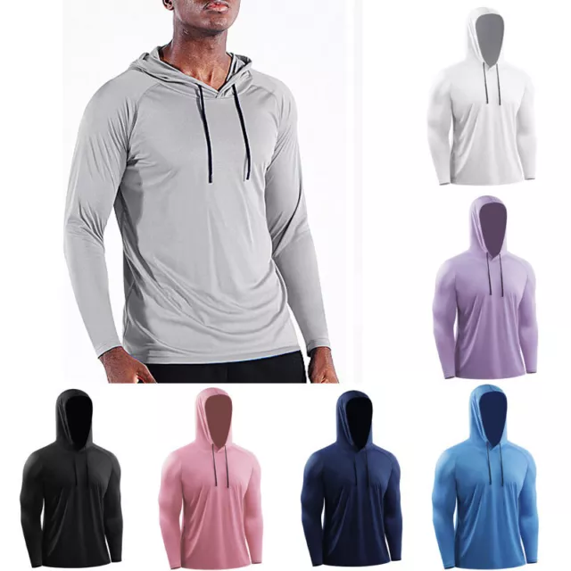 UPF50+ Mens Sun Shirts Long Sleeve T-Shirt Outdoor Sport Skin Protection Hoodie/