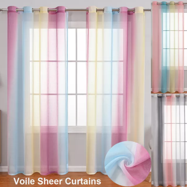 Ombre Sheer Curtains Panel Window Drapes Semi Voile Gradient Curtains Eyelets