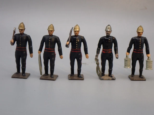 Figurines Anciennes En Plomb - 5 Pompiers Au Feu - CBG-MIGNOT BB2