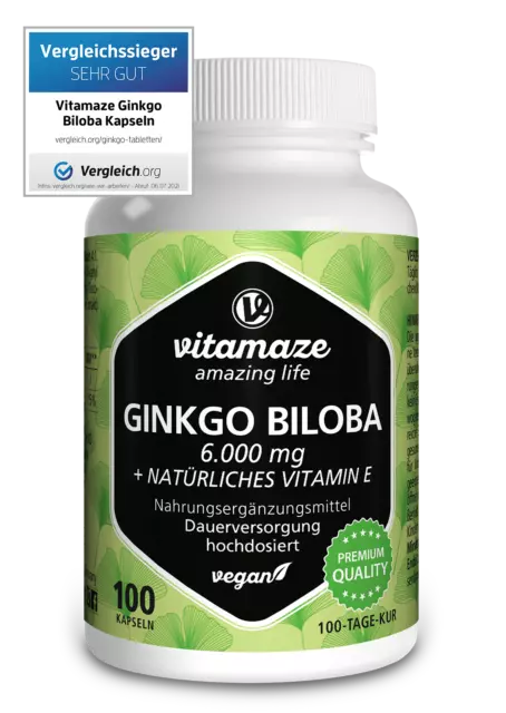 Ginkgo Biloba 6000 mg + Vitamina E + Acai, 100 Capsule vegano