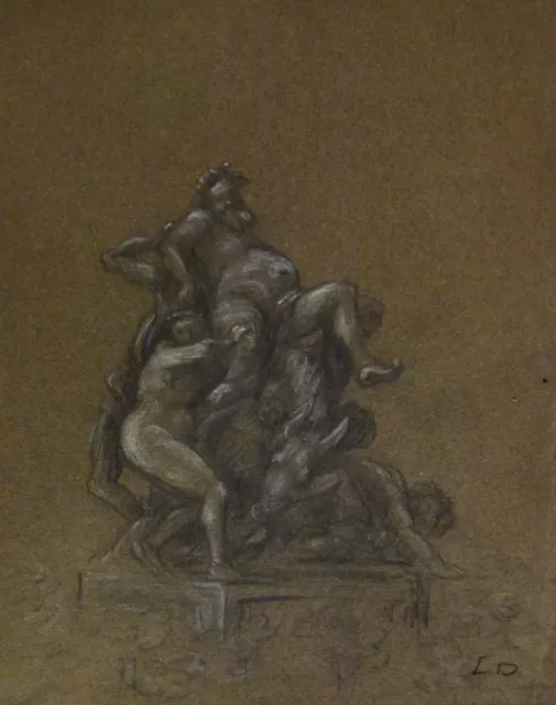 Louis Dupuis (1862-1951) (105) - crayon - triomphe de Silène d'après Dalou
