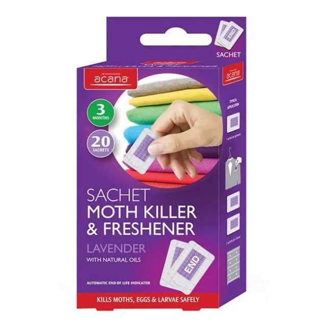 Acana Hanging Moth Killer Proofer Repellent Wardrobe Freshener Lavender 20 pack