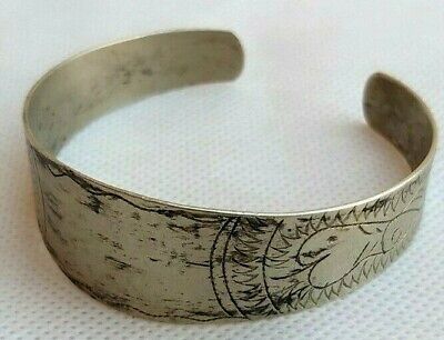 RARE ANCIENT SILVER VIKING BRACELET CUFF Snake Engraved ARTIFACT AUTHENTIC