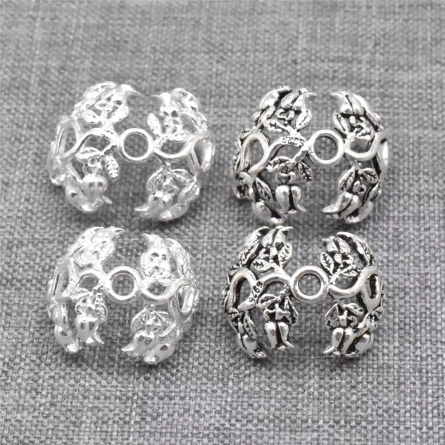 2 Sterling Silver Flower Bead Caps 925 Silver Spacer End Cap for Jewelry Making