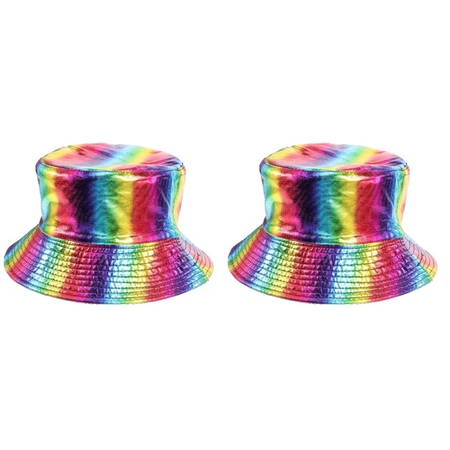 2pcs chapeau de seau arc-en-ciel coloré chapeau de seau de pêcheur extérieur