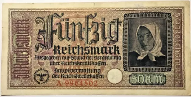Deutsches Reich 50 Reichsmark (Schein) Papiergeld Geldschein Banknoten 