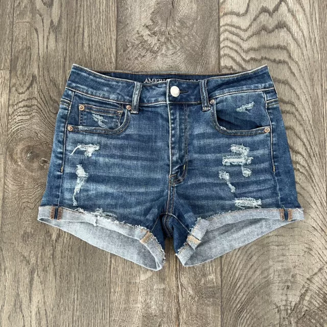 AMERICAN EAGLE AEO Hi-Rise Shortie Denim Jean Shorts Size 8