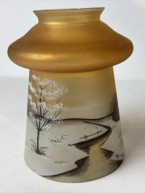 1900-1920's Winter Scene Carnival Iridescent Early Elec 5x4” Fitter Shade Chips*