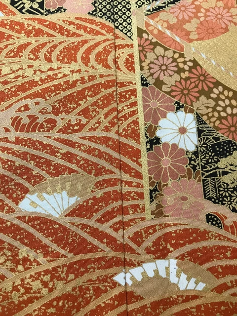 @@ Vintage Japanese kimono silk fabric/ tomesode black/ cranes, pine tree EX40 3