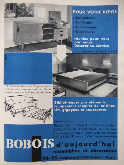 Publicité 1955 Bobois D'aujourd'hui Ensemblier Et Décorateur - Advertising