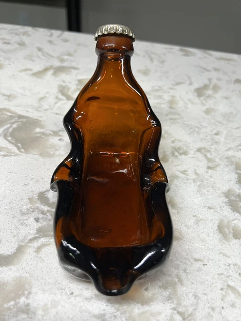 Vintage San Miguel Beer Brewery Melted Flattened Beer Bottle Ash Tray Glass