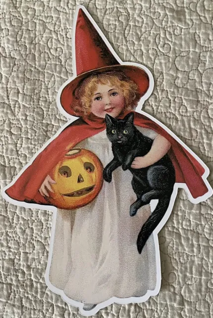 Vintage New Inspired Halloween Witch Cat JOL Die Cut Scrapbook Art Craft Decor