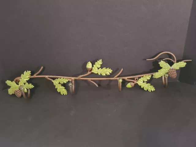 Wrought Iron Wall Mount Bar Pinecone Leaf Pattern 4 Hooks Rack Coat Hat Hanger