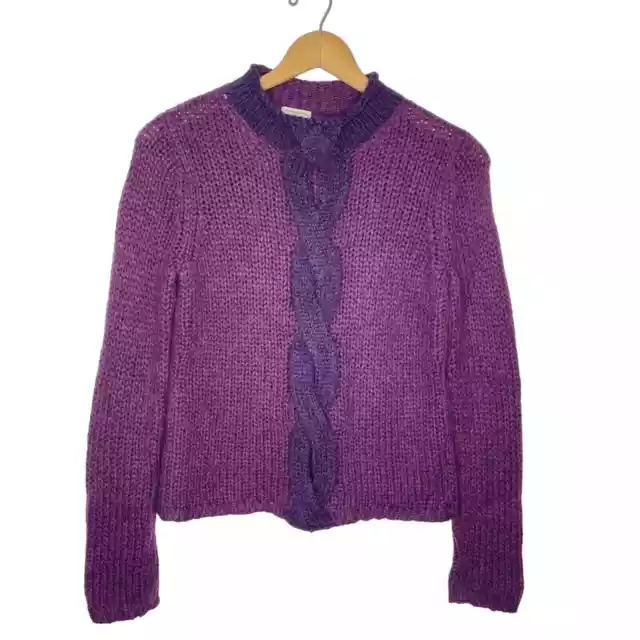 L.L. Bean Women’s Purple Mock Neck Mohair Blend Chunky Knit Cable Sweater sz XS