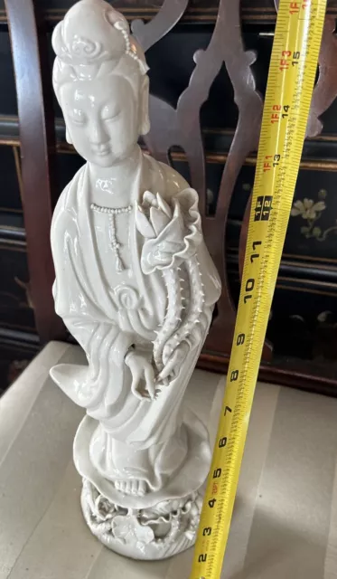 Antique Vintage Chinese 16 In. Blanc De Chine Dehua White Guanyin Kwanyin Statue