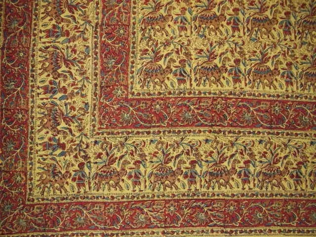 Indian Block Print Tapestry Cotton Spread 106" x 72" Twin Yellow