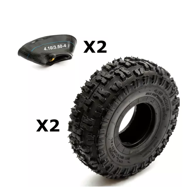 2x Tyre & Innertube 4.10-4 Knobbly Off Road Tread Lawnmower 4 Inch Wheel Mower