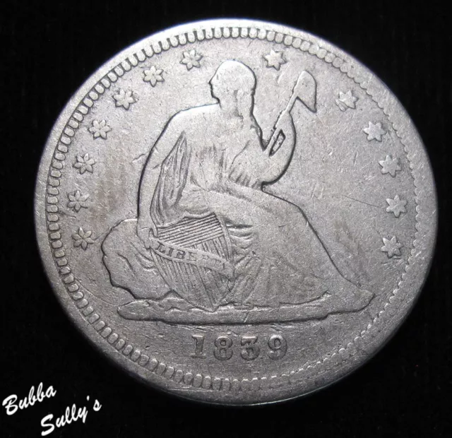 1839 No Drapery Seated Liberty Quarter FINE