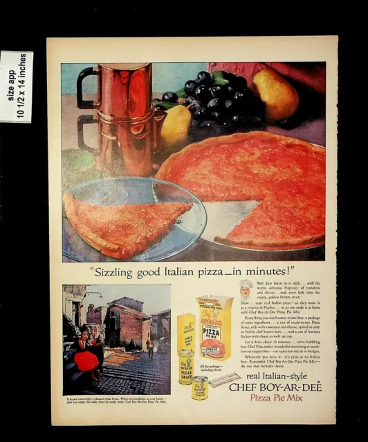 1957 Chef Boy-Ar-Dee Pizza Pie Mix Vintage Print Ad 9779