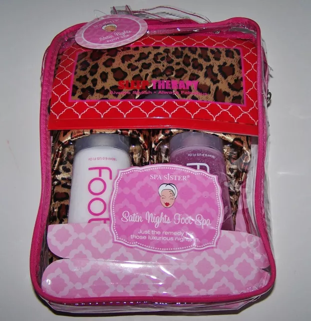 SPA SISTERS -Sleep Therapy-Leopard Print Satin Nights Foot Spa Set-Slippers-Mask