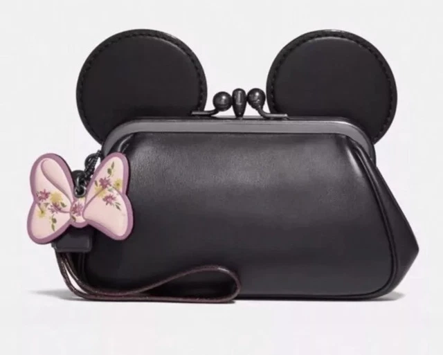 NWT COACH X Disney Minnie Mouse Kisslock Wristlet (Black) 169.99