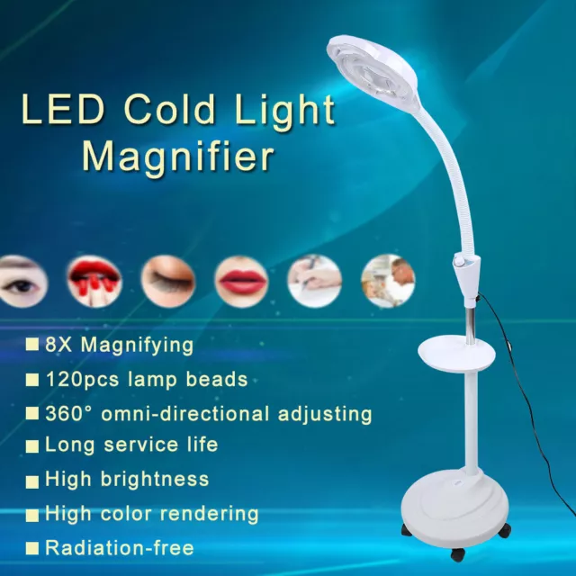 LED Lamp 8X Magnifying Glass Magnifier Stand Light Tattoo Beauty Light Salon
