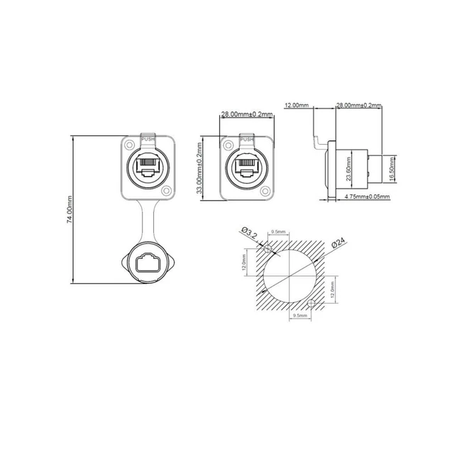 WATERPROOF RJ45 ETHERNET Connector with Rubber Cover Aviation Plug ...