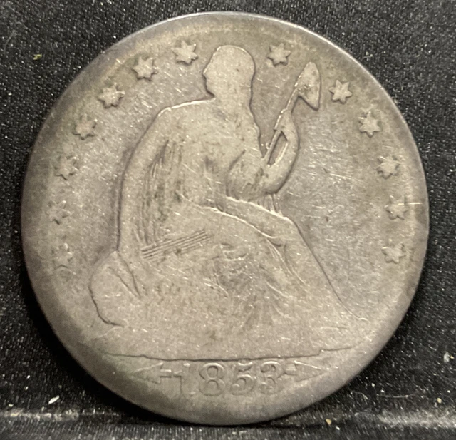1853 O Arrows & Rays Seated Liberty Silver Half Dollar EVEN WEAR